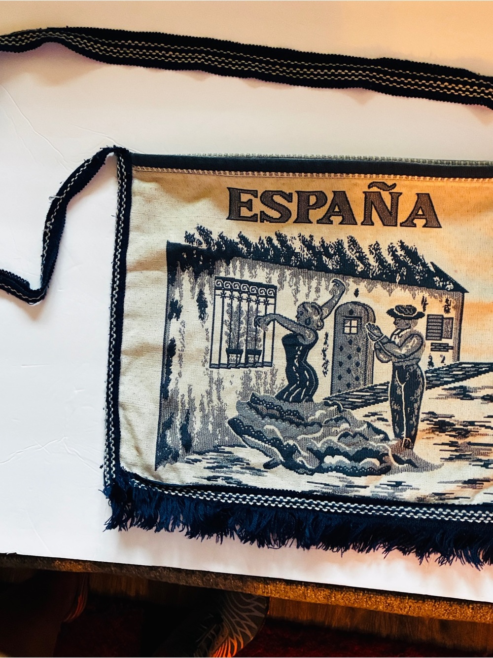 Vintage España Beige and Navy Shoulder Bag